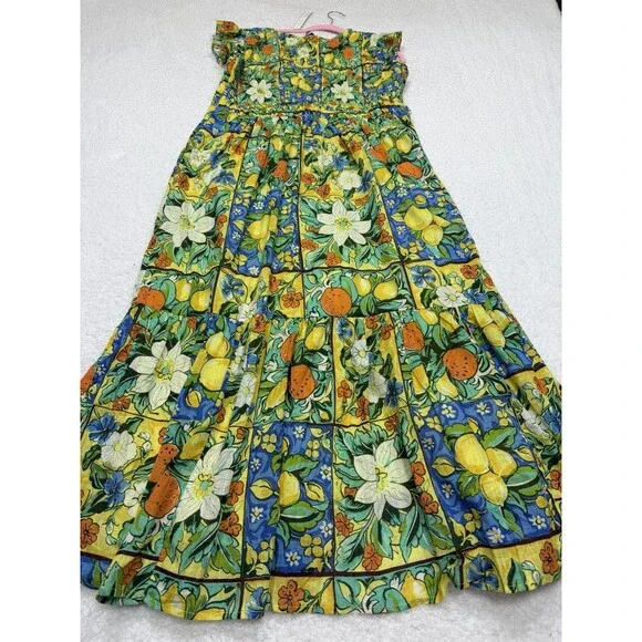 Anthropologie Midi Dress Women Peregrine Yellow Floral Preppy Vacay Boho XL NWT - Picture 7 of 10